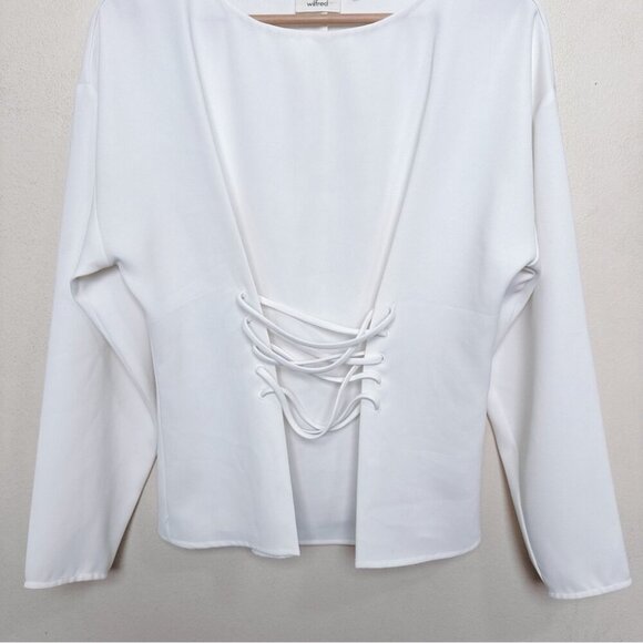 Aritzia Wilfred Womens Xsmall Mabelle Ivory Crepe Lace Up Front Blouse - Picture 4 of 14